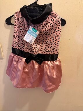 Pink Leopard Satin Pet Dress with Black Accents
